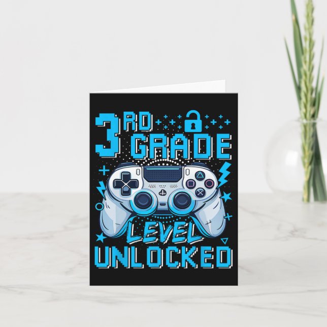 3rd Grade Level Unlocked Video Game First Day Boy  Card (Front)