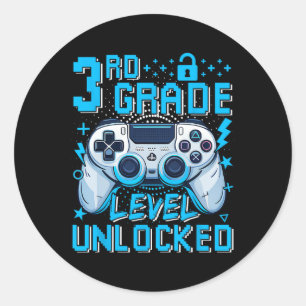 3rd Grade Level Unlocked Video Game First Day Boy Classic Round Sticker