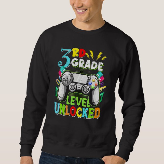3rd Grade Level Unlocked Video Gamer Kids Boy Back Sweatshirt (Front)