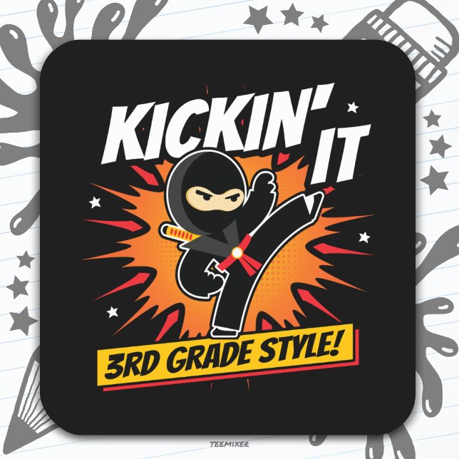 3rd Grade Ninja Kick First Day Back To School Square Sticker (Creator Uploaded)