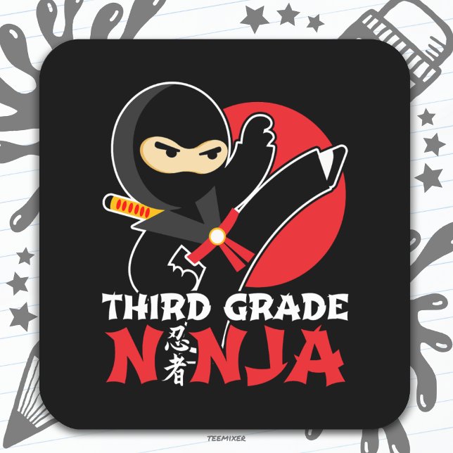 3rd Grade Ninja Kick First Day Back To School Square Sticker (Creator Uploaded)