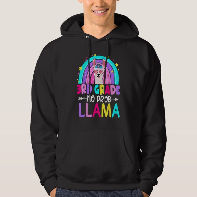 3rd Grade No Prob Llama Rainbow Back To School Tea Hoodie (Front)