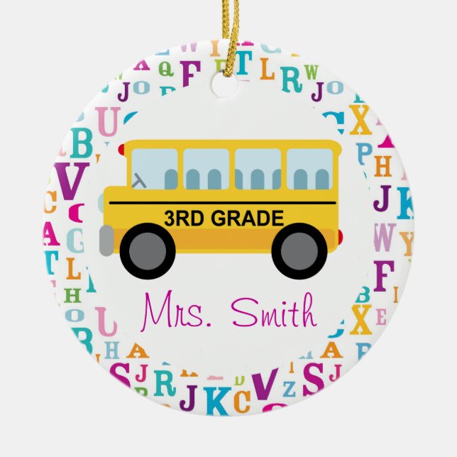 3rd Grade Personalised School Bus Teacher Ornament (Front)