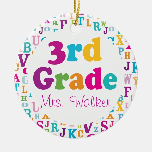 3rd Grade Personalised School Teacher Ornament (Front)