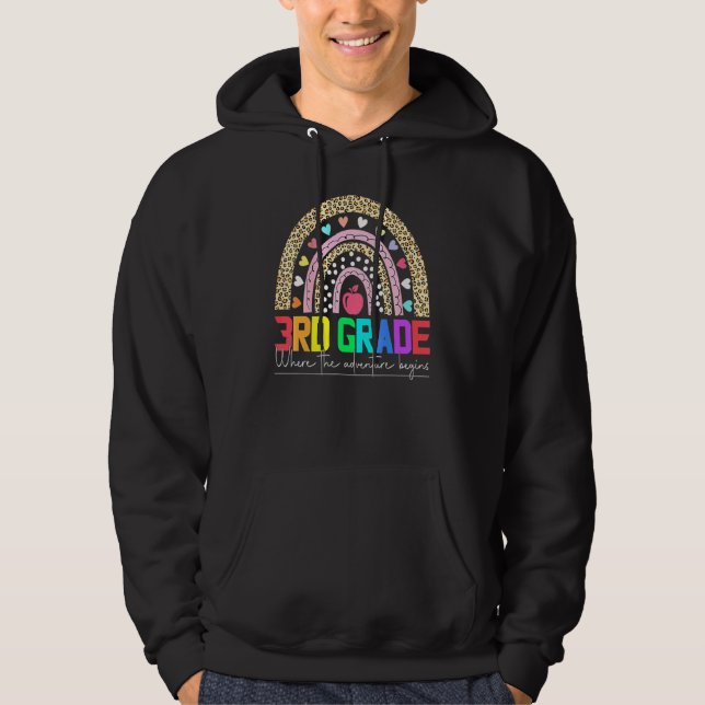 3rd grade rainbow leopard teacher team third grade hoodie (Front)