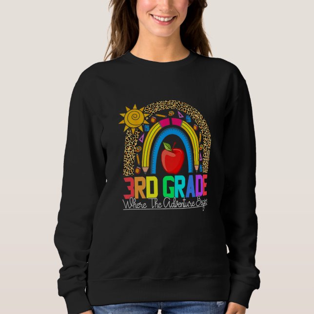 3rd grade rainbow leopard teacher team third grade sweatshirt (Front)