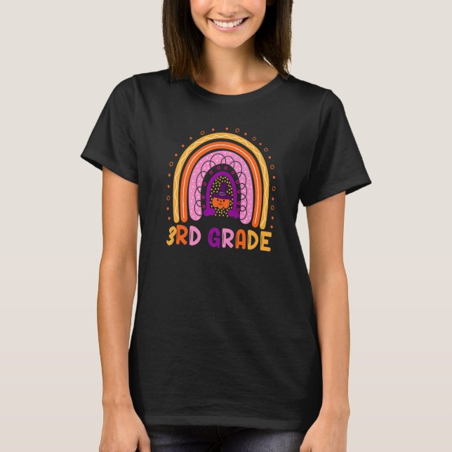 3rd Grade Rainbow Pumpkin Halloween For Boys Girls T-Shirt (Front)