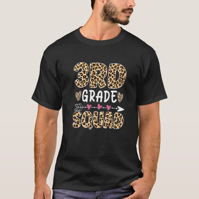 3rd Grade Squad Leopard Cute Teacher Student Back  T-Shirt (Front)