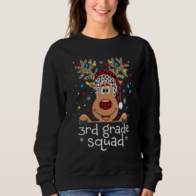 3rd Grade Squad Plaid Reindeer Santa Hat Teacher C Sweatshirt (Front)