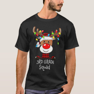 3Rd Grade Squad Plaid Reindeer Santa Hat Teacher C T-Shirt
