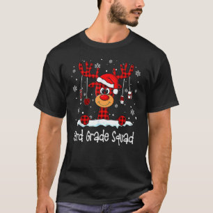 3rd Grade Squad Plaid Reindeer Santa Hat Teacher C T-Shirt