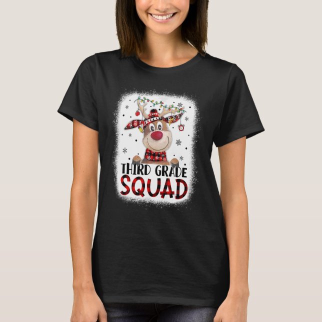 3rd Grade Squad Plaid Reindeer Santa Hat Teacher C T-Shirt (Front)