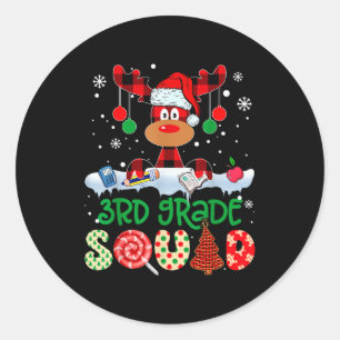 3rd Grade Squad Teacher Buffalo Red Plaid Reindeer Classic Round Sticker