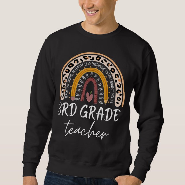 3rd grade teacher back to school leopard rainbow sweatshirt (Front)