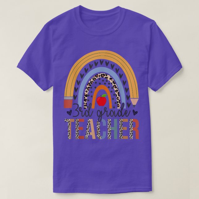 3rd Grade Teacher Leopard Boho Rainbow Back To Sch T-Shirt (Design Front)
