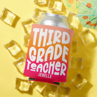 3rd Grade Teacher Orange Red Ombre Typography Can Cooler
