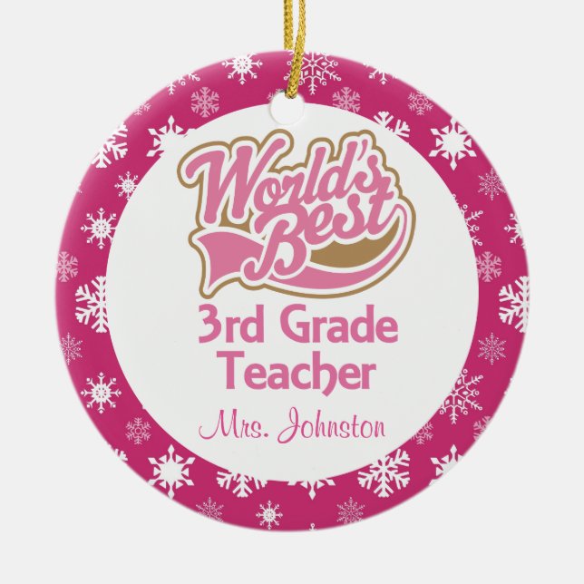 3rd Grade Teacher Personalised Ornament (Front)