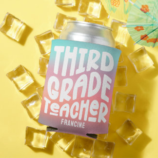 3rd Grade Teacher Pink Aqua Ombre Can Cooler