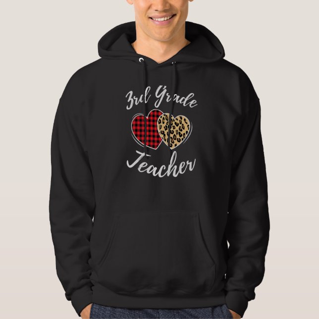 3rd Grade Teacher Plaid Leopard Print Third Grade  Hoodie (Front)