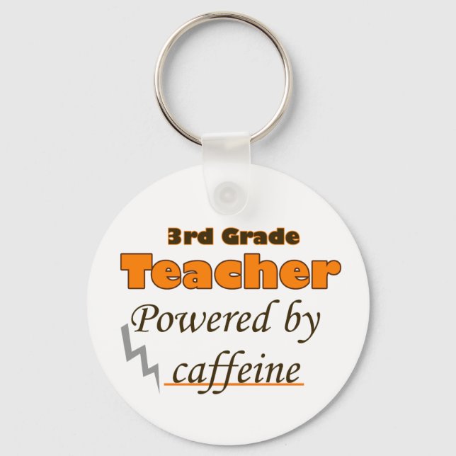 3rd Grade Teacher Powered by caffeine Key Ring (Front)