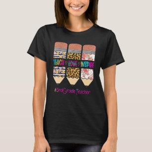 3rd Grade Teacher Teach Love Inspire Pencil Leopar T-Shirt