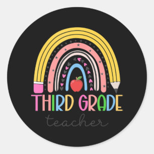 3rd Grade Teacher Teach Love Inspire Rainbow Back  Classic Round Sticker