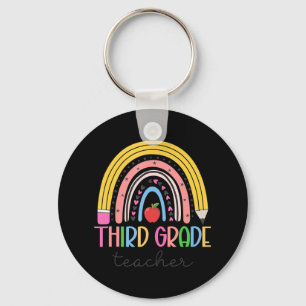 3rd Grade Teacher Teach Love Inspire Rainbow Back Key Ring