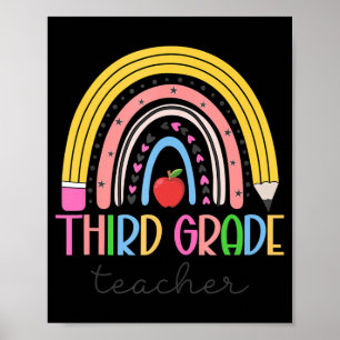 3rd Grade Teacher Teach Love Inspire Rainbow Back  Poster