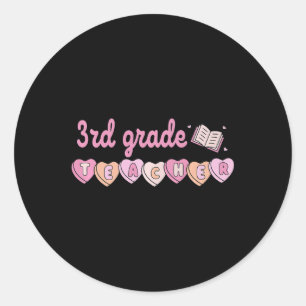 3rd Grade Teacher Valentines Day Retro School Litt Classic Round Sticker