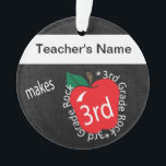 3rd Grade 🍎 Teachers Rock | Chalkboard Ornament<br><div class="desc">My Teacher Makes 3rd Grade Rock | Chalkboard styled Ornament with a red apple ready for you to personalise. Available designs - K thru 4th grade. 🥇AN ORIGINAL COPYRIGHT ART DESIGN by Donna Siegrist ONLY AVAILABLE ON ZAZZLE! ✔NOTE: ONLY CHANGE THE TEMPLATE AREAS NEEDED! 😀 If needed, you can remove...</div>