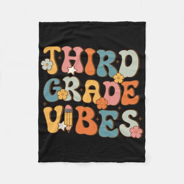 3rd Grade Vibes Ck To School Retro Third Grade Tea Fleece Blanket (Front)