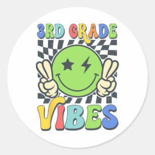 3rd Grade Vibes Groovy Smile Face Back To School T Classic Round Sticker