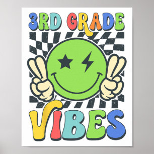 3rd Grade Vibes Groovy Smile Face Back To School T Poster