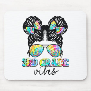 3rd Grade Vibes Messy Hair Bun Girl Ck To School F Mouse Pad