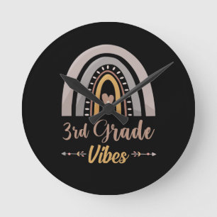 3rd Grade Vibes Rainbow Third Grade Back to School Round Clock