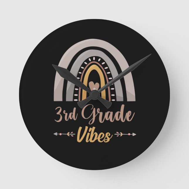 3rd Grade Vibes Rainbow Third Grade Back to School Round Clock (Front)