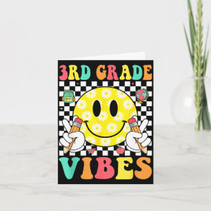 3rd grade vibes retro smile face teacher kids back card