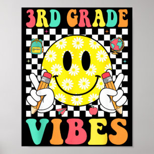 3rd grade vibes retro smile face teacher kids back poster