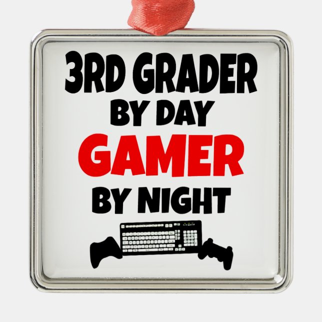 3rd Grader by Day Gamer by Night Metal Tree Decoration (Front)
