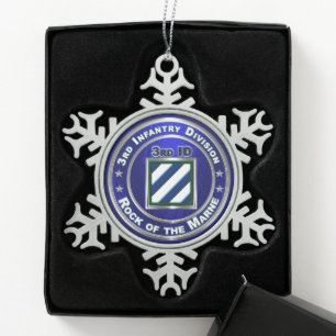 3rd Infantry Division Snowflake Pewter Christmas Ornament