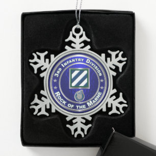 3rd Infantry Division Snowflake Pewter Christmas Ornament