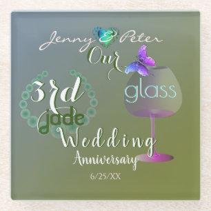 3rd Jade Glass Wedding Anniversary Coaster