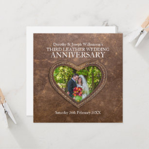 3rd leather wedding anniversary brown heart invitation
