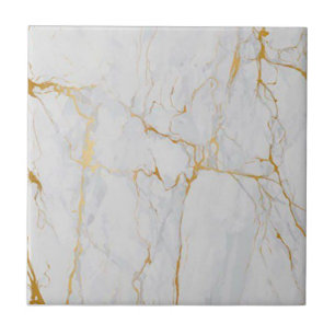 3rd of 4 Gold Veined White Faux Marble 4.5" & 6" Ceramic Tile