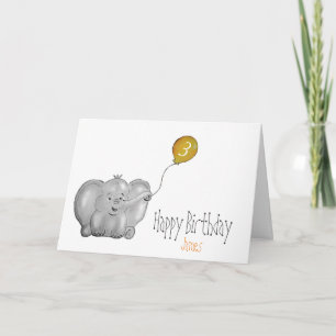3rd or any birthday elephant yellow balloon card