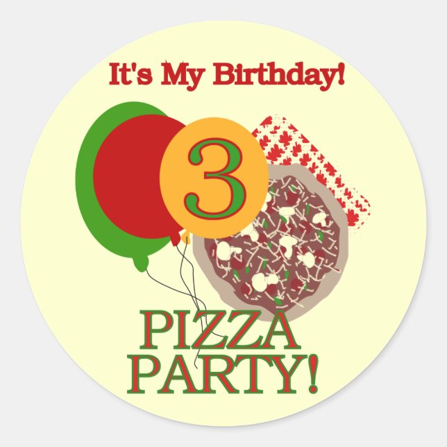 3rd Pizza Party Birthday Tshirts and Gifts Classic Round Sticker (Front)