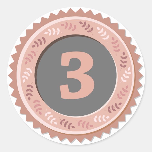 3rd Place Bronze Medal Dark Classic Round Sticker (Front)