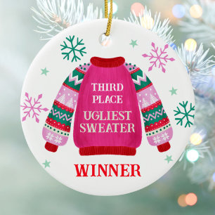 3rd Place Ugly Sweater Contest Prize Winner Ceramic Ornament