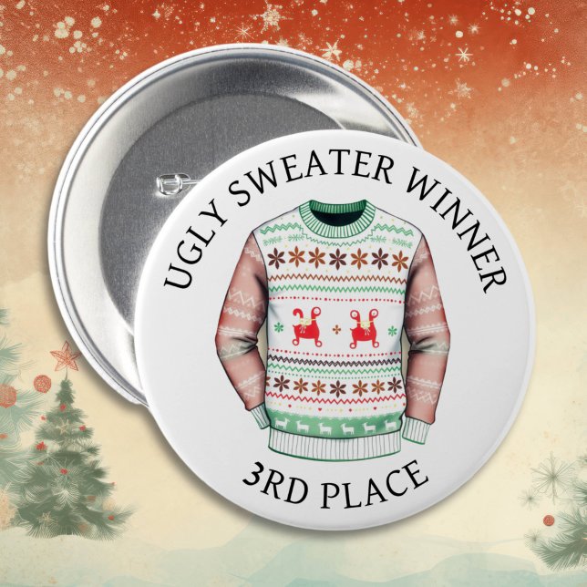 3RD Place Ugly Sweater Winner | Funny Christmas  7.5 Cm Round Badge (Creator Uploaded)