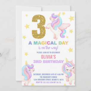 3rd Rainbow Unicorn Birthday Invitations Fly